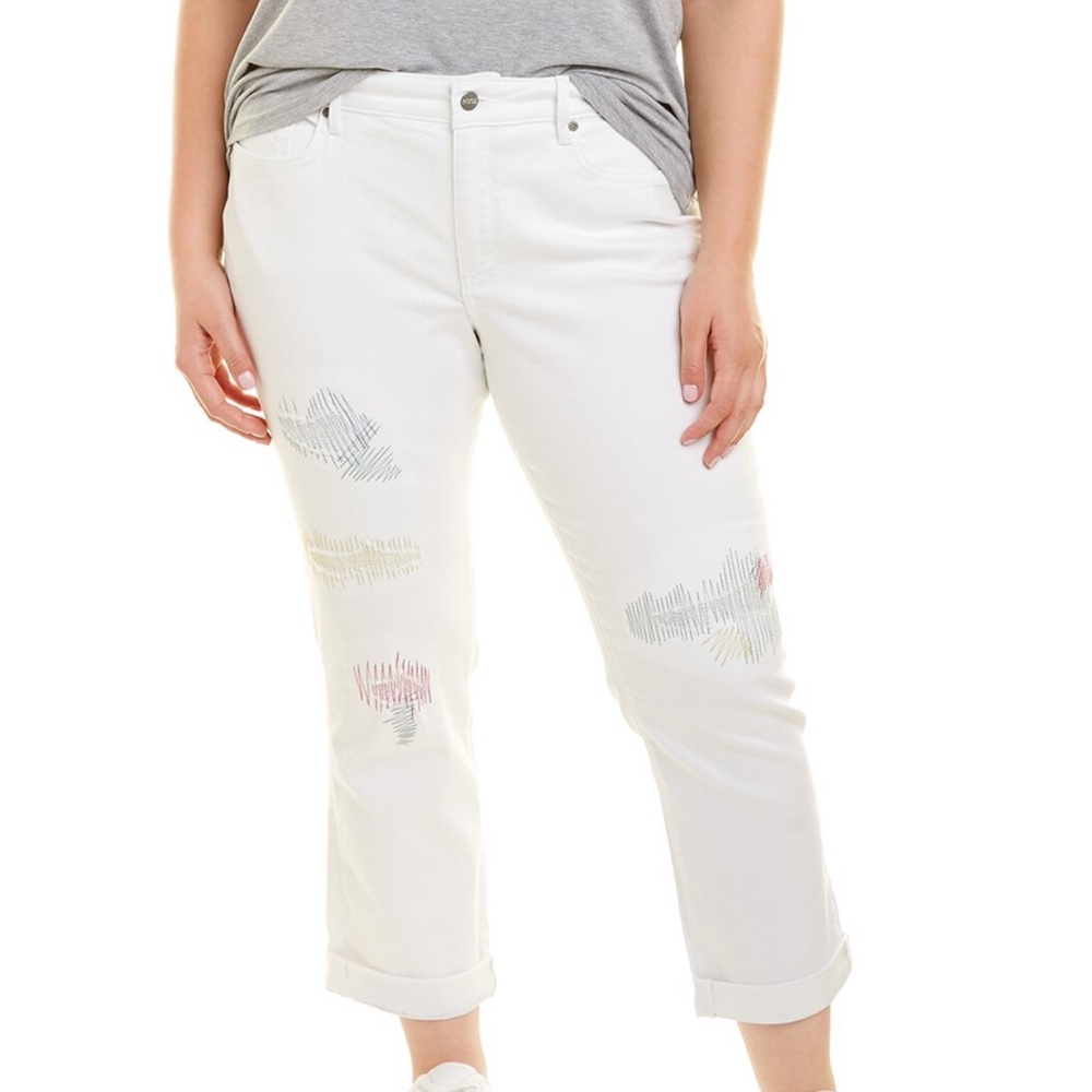 NYDJ Women's White Boyfriend Jeans with Subtle Pattern